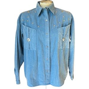 Vintage Sassa Denim Chambray Studded Button Down Shirt, Western, Cowgirl